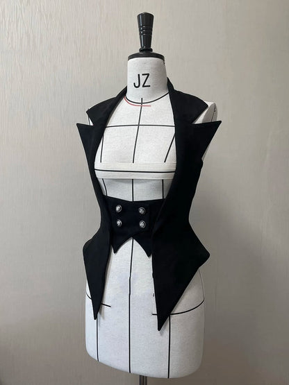 Black Gothic Ouji Lolita Halter Neck Blazer Collar Waistcoat