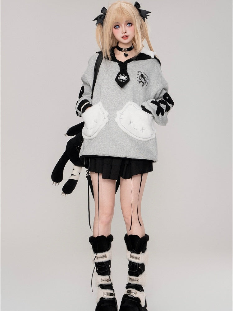 Blue/Black Kitty Embroidery Sailor Collar Sweatshirt