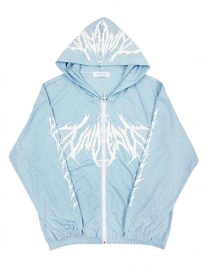 White Black Blue Sun-protective Y2K Hooded Jacket