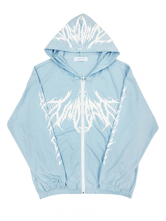 White Black Blue Sun-protective Y2K Hooded Jacket