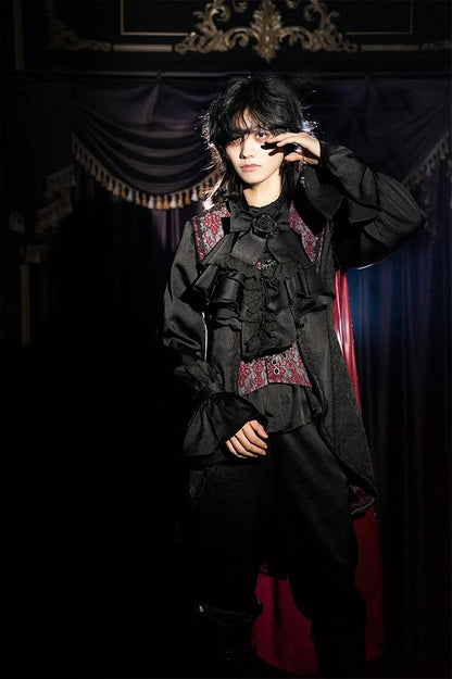 Gilet gothique Lolita noir et rouge Ouji à queue d'hirondelle