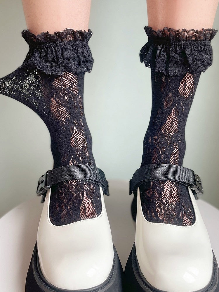 Chaussettes Lolita à volants en dentelle blanches/jaunes/noires