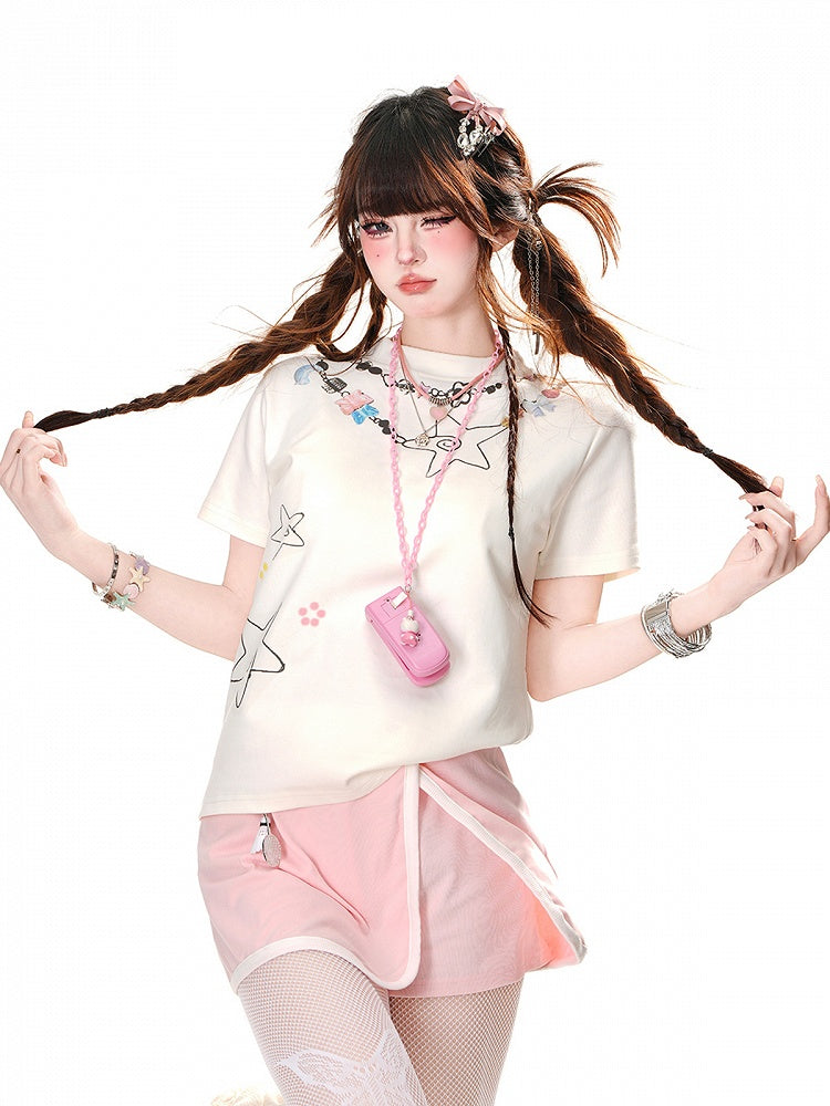 T-Shirt Glamorous White Crew Neck Star Print