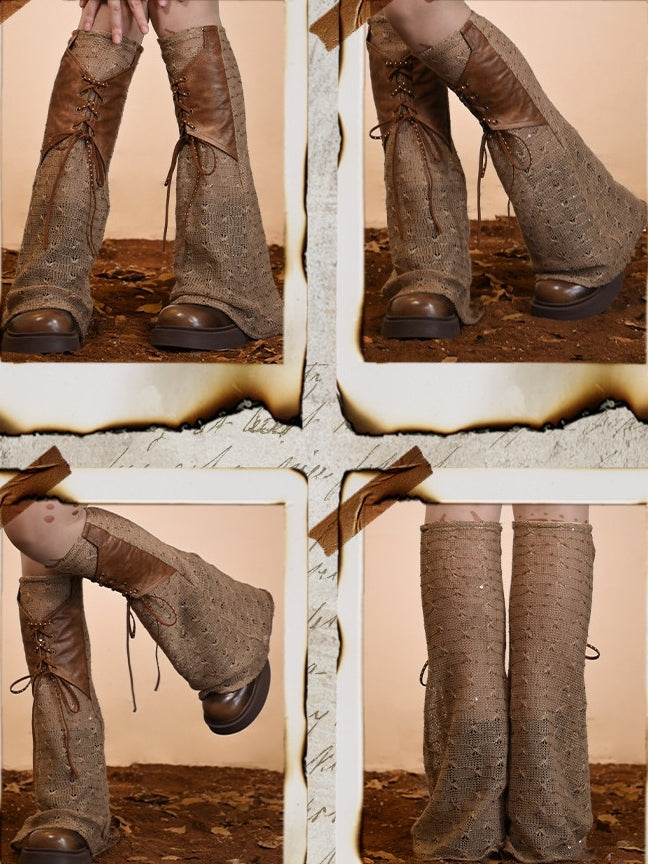 Punk Leg Warmers Lace-Up Wasteland Brown Detail