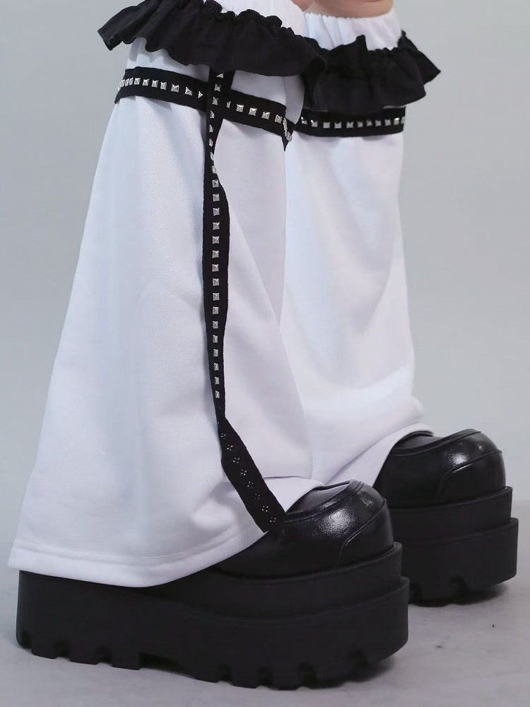 With Studs WhiteBlack Insect Kei Ruffles Jirai T-shirt Collar Decorated Peter Pan Print Warmers Trim Leg