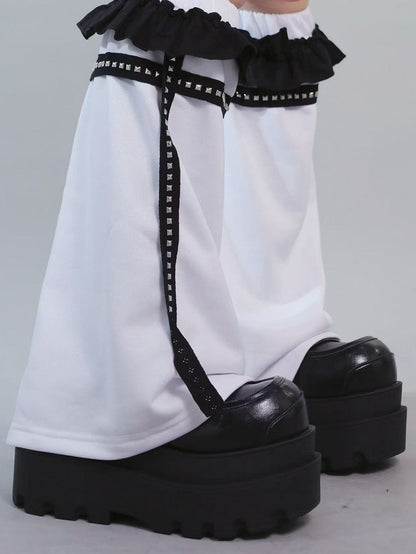 With Studs WhiteBlack Insect Kei Ruffles Jirai T-shirt Collar Decorated Peter Pan Print Warmers Trim Leg