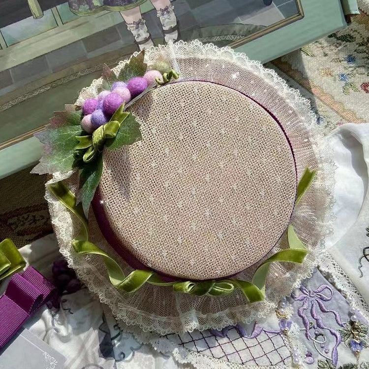 Trim Grapes Brown/White Mini Bowknot Decorated Lace Hat Details