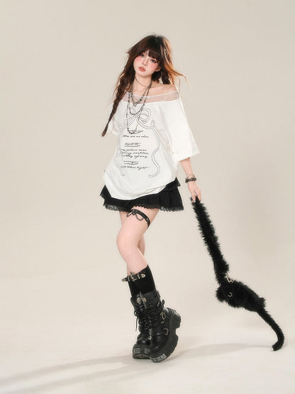 Buckle Glamorous Black Lace Straps Trim Tiered Skirt Leopard