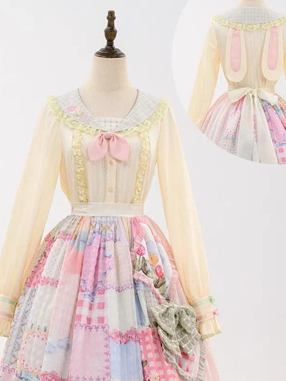 Bluse mit Hasenohren auf der Rückseite und Tulpen-Matrosenkragen und langen Ärmeln