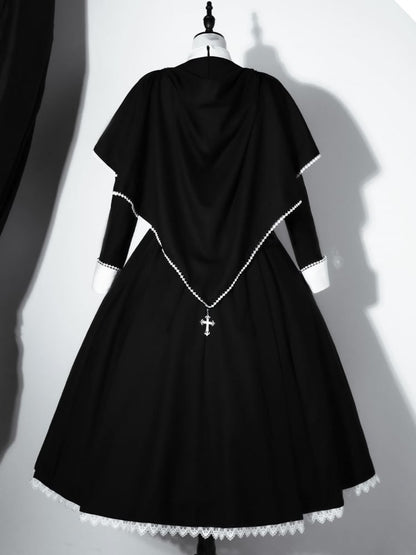 Black and White Cross Embroidery Gothic Nun Lolita Dress