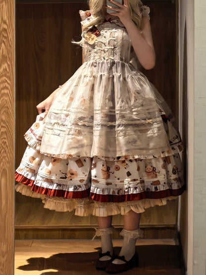 Apron Sweet Bowknots Beige Lolita with
