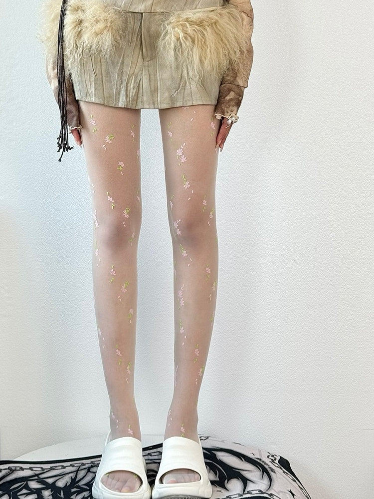 Details Tights White Floral