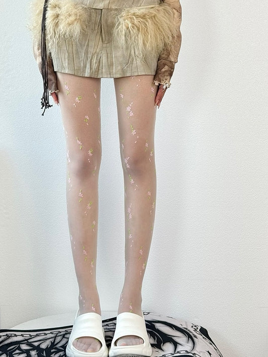 Details Tights White Floral