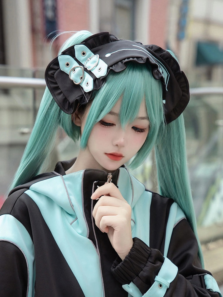 Jirai Kei Heart Buckles Black and Green Headpiece