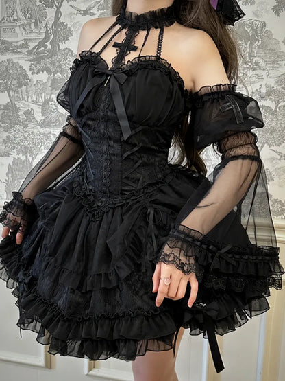 Cross Belle Black Halter Neck Corset Dress Gothic Lolita JSK