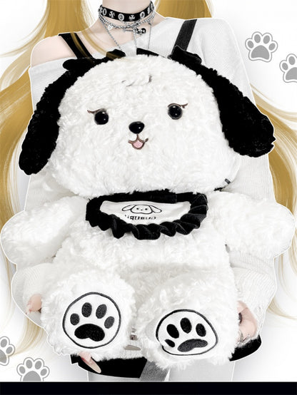 White Plush Puppy Bag Backpack