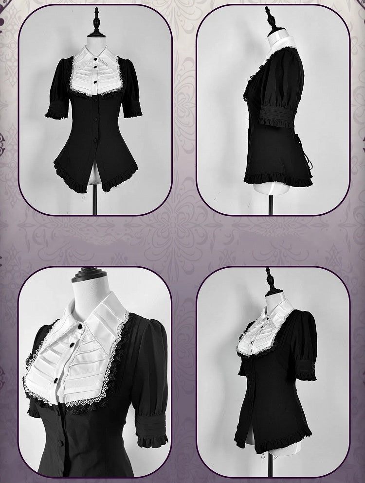 Bat Collar Sleeves Shirt Short Shape Black Gothic White Wings
