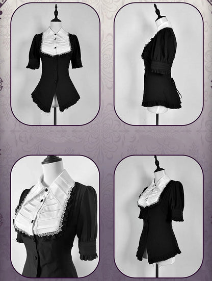 Bat Collar Sleeves Shirt Short Shape Black Gothic White Wings