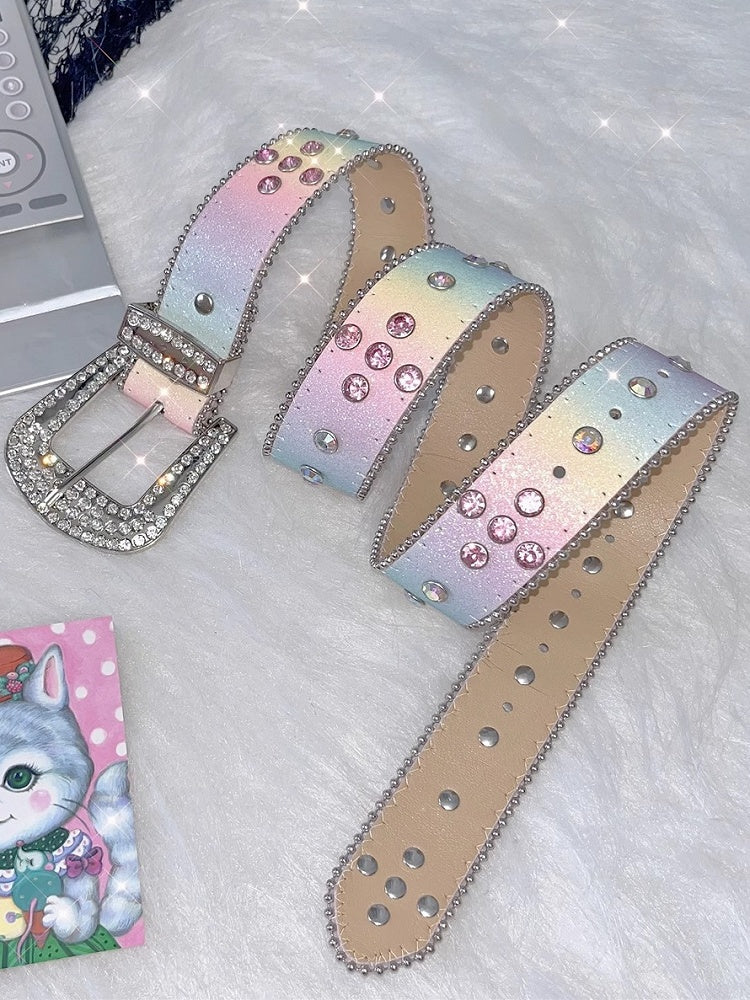 Decorated Colorful/White Waist Belt Rhinestone