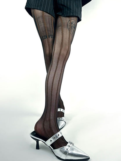Purple/Brown/White Striped Heart Tights