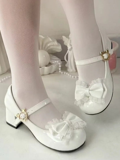 Mary with Round White Janes Bow Sweet Toe Lolita Mid-heel