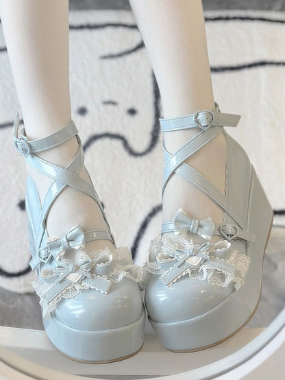PU - Herz Süße Plattform Schnallen Schuhe Blau