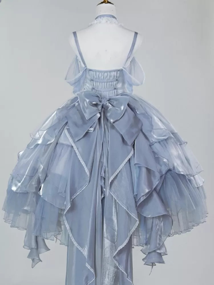Dress Cascading Blue Fairy Dusty JSK Skirt Waist Princess Lolita Corset Layered Trim Ruffle