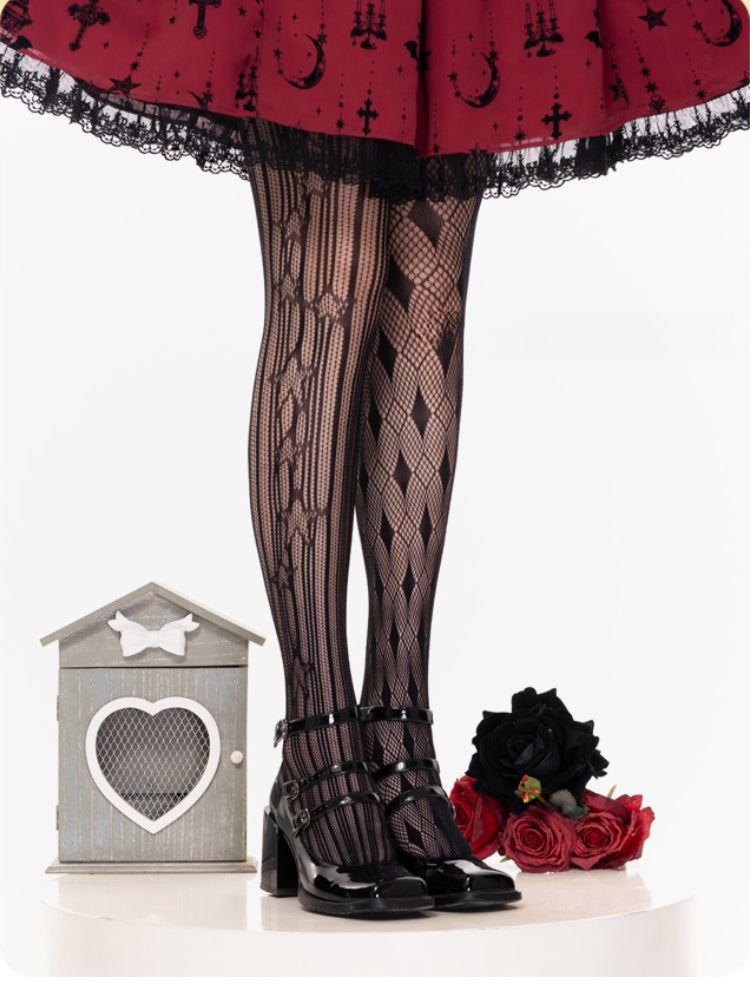 Collants résille Lolita à motif diamant noir