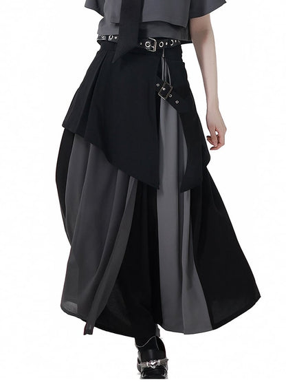 Elastic Waist Skirt Black and Gray Colorblock Design