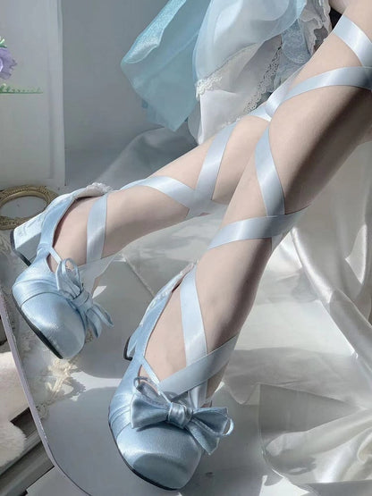 With Dual Blue Straps Bow Detachable Ankle Top Janes at Elegant Mary Buckle