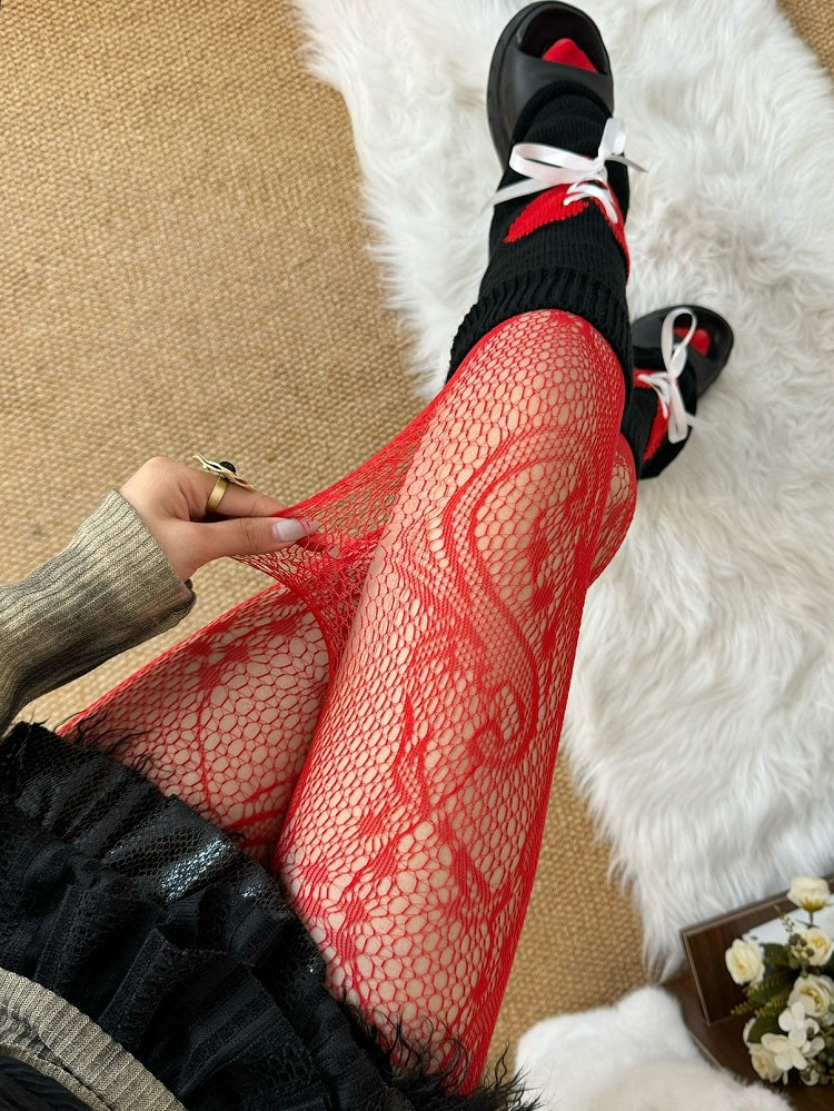 Design Tights Hollow-out Red/Black/White