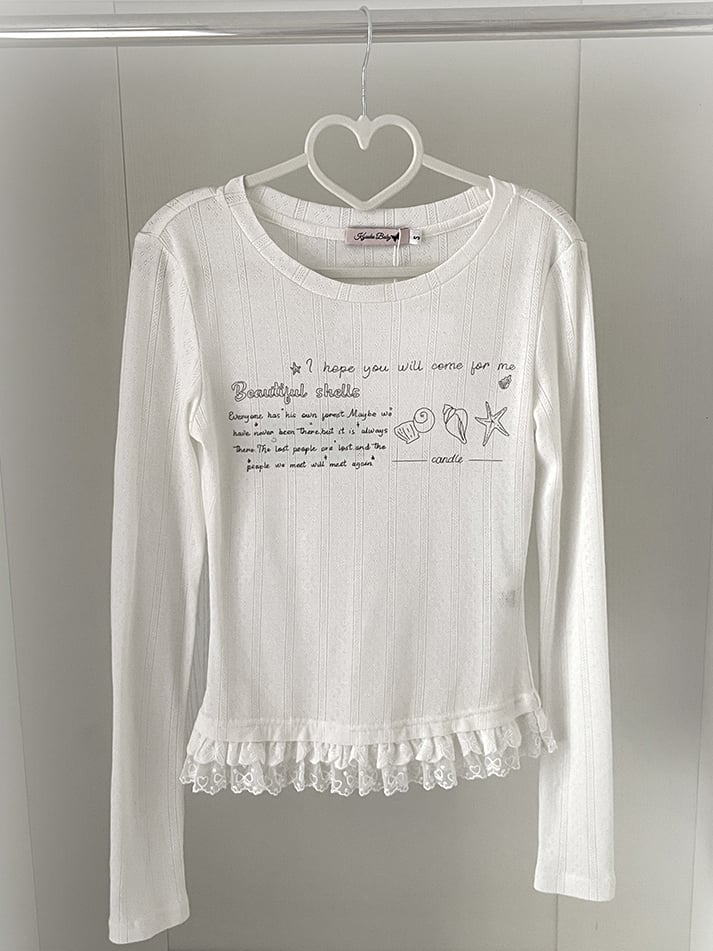 White Lace Trim Round Neck Graphic T-shirt