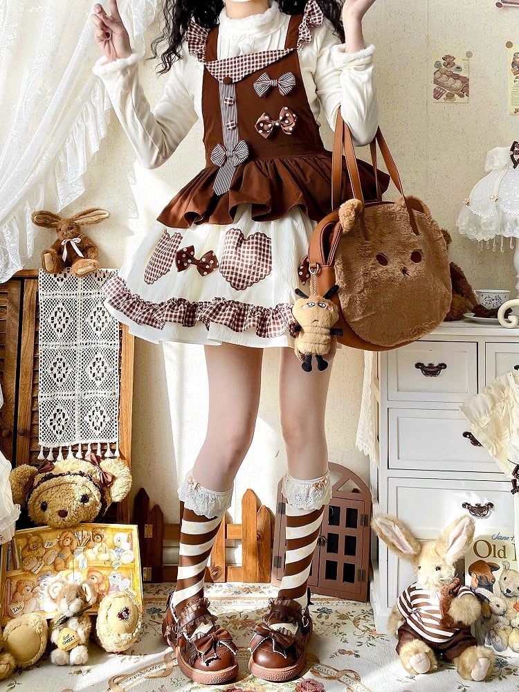 Chocolate Gingham Sweet Bowknot Lolita Overall Dress