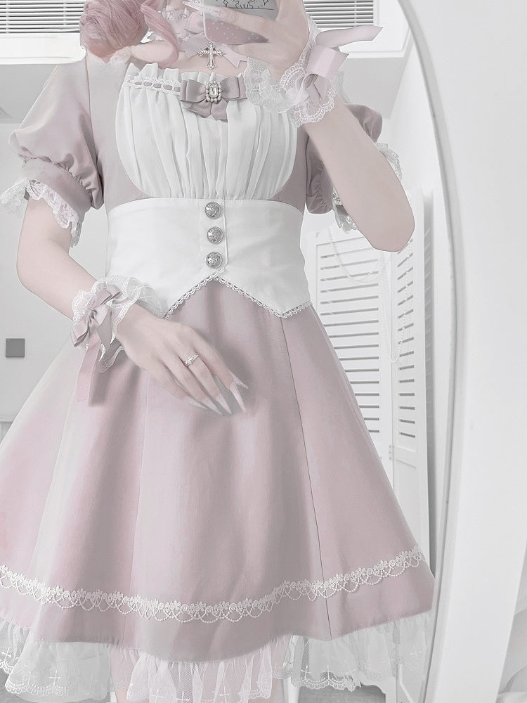 Kleidbesatz aus Spitze, Jirai Kei, weißes Set, volle Taille, Korsettgürtel-Design mit Rosa