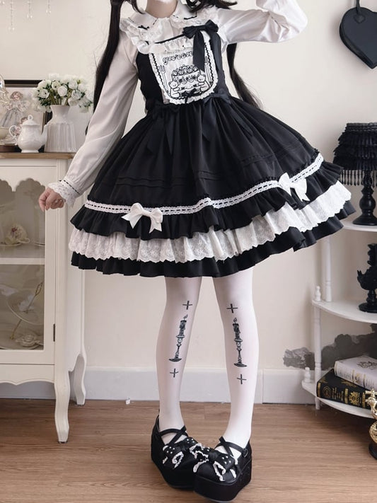 Cake Teddy Embroidery Bodice Sweet and Black Lolita Dress