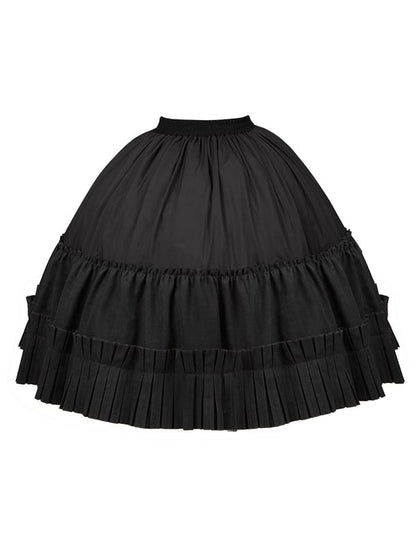 Black Elastic Waist Underskirt Box Pleat Hemline Skirt