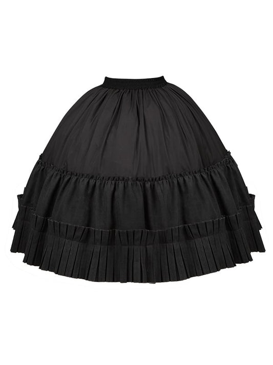 Black Elastic Waist Underskirt Box Pleat Hemline Skirt