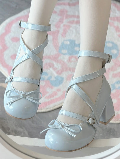 Details Heels Lolita Heart - Buckle Bow Dreamy Knotted Mid Top