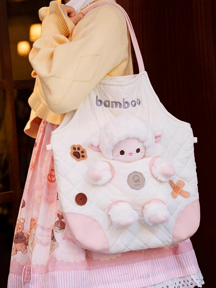 Bag WhitePink With 3 Detachable Plushie Cut-out Design Options Crossbody
