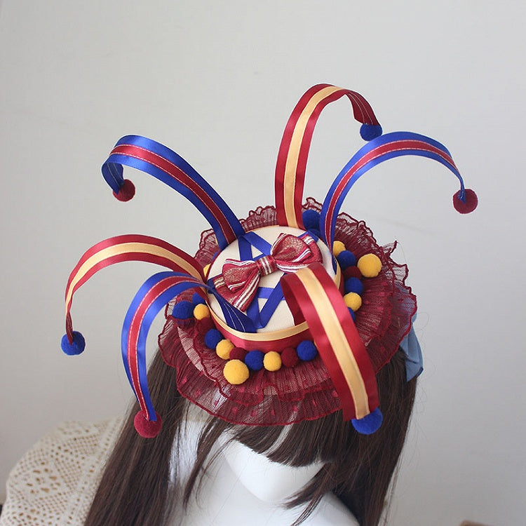 Blauer und roter Zirkus-Süßer Lolita-Clown-Minihut