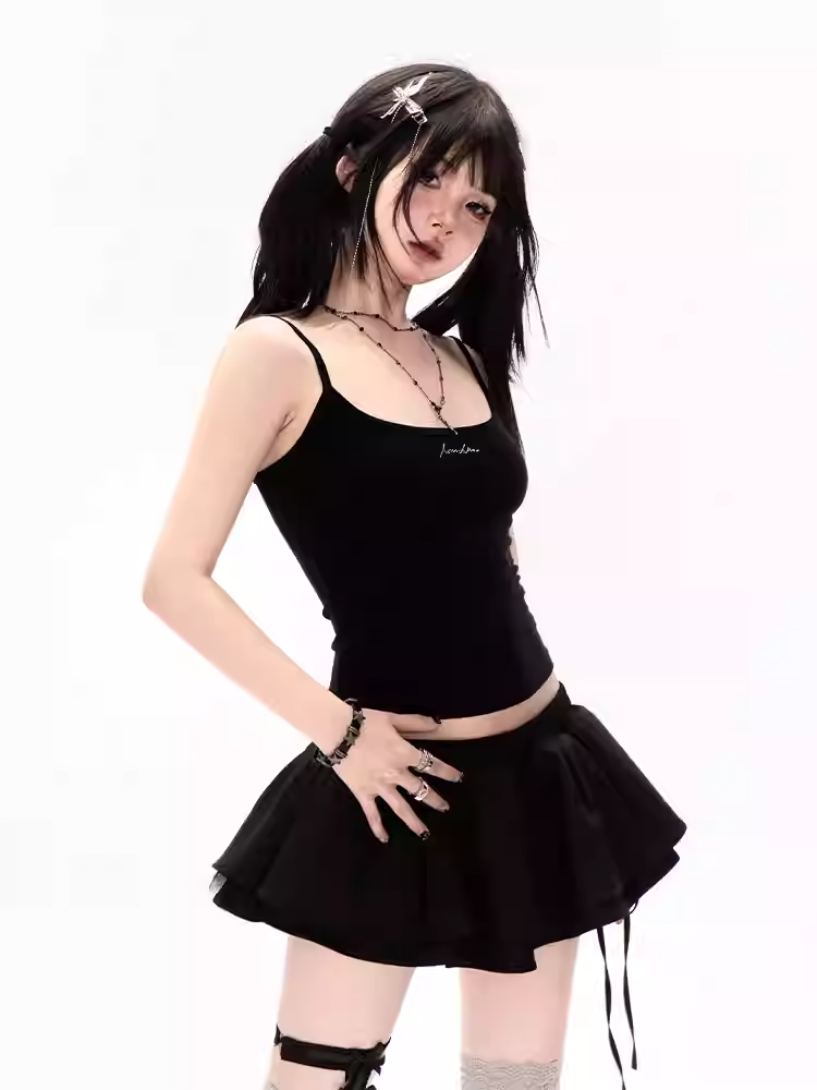 Black Scoop Bittersweet Cami Top Neckline Angel Wings Back