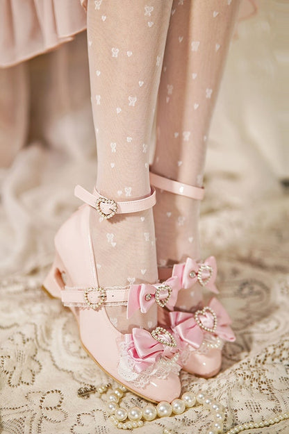 Pink Mary Cut-out Jirai Kei Light Gyaru Fashion Heels Janes Shoes Heart Wedge
