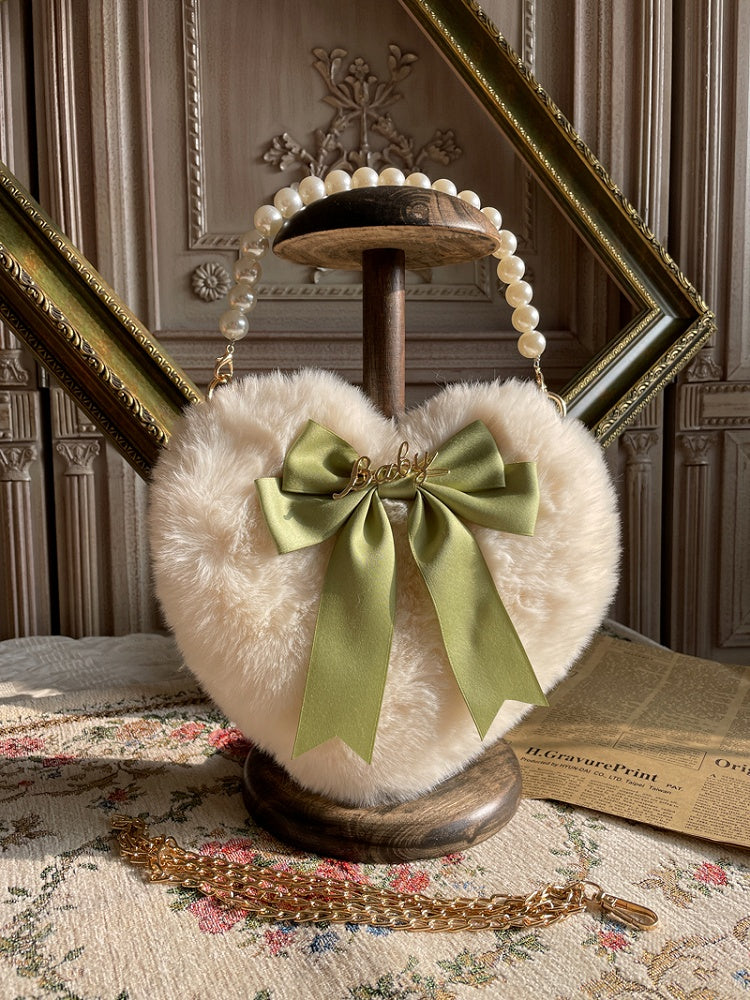 Bowknot Bag Heart-Shaped Bead – Plush with Hand Handle Options and Color Lolita 11