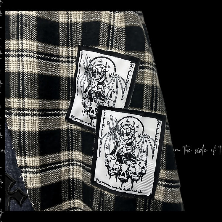 Wasteland Cross Appliques Plaid Patchwork Design Skirt Punk