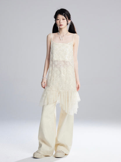 Apricot Low Waist Floor Length Wide-Leg Pants