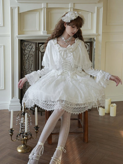 White Cape Design Shiro Dress Rosette Fabric Hanayome Lolita One Piece