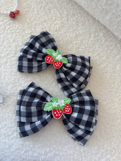 Barrette à cheveux en forme de nœud fraise rose/rouge/noir/bleu