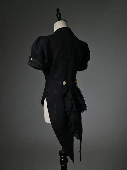 Sleeves Top Puff Blazer Black Split-Tail Short Collar