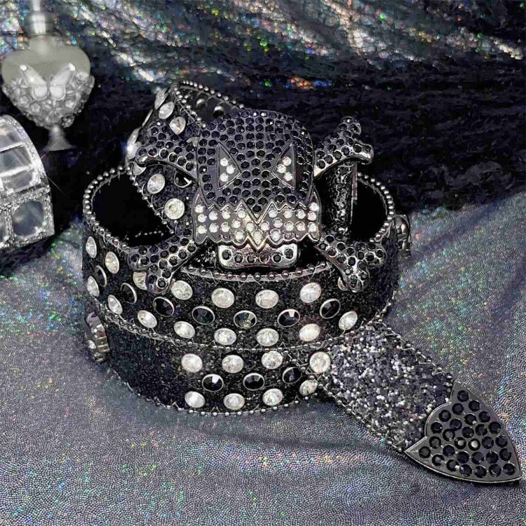 Y2K Glittering Rhinestones Punk Skull Waist Belt