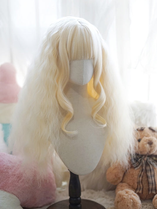 Light Blonde/Milk White/Orange/Red Long Wavy Wig With Full Bangs